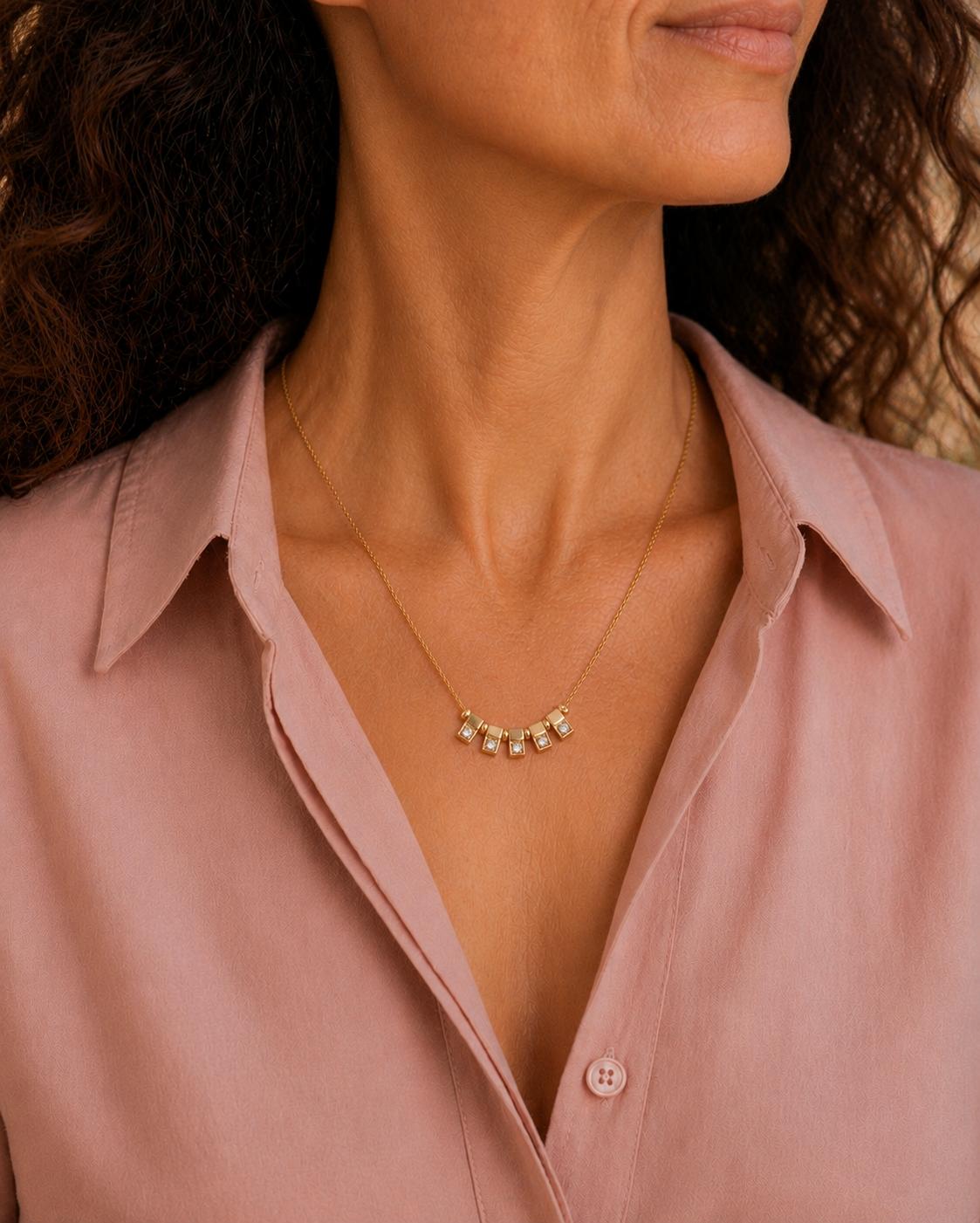 Diamond Rectangular Station Drop Dangle Link 18 Inch Necklace