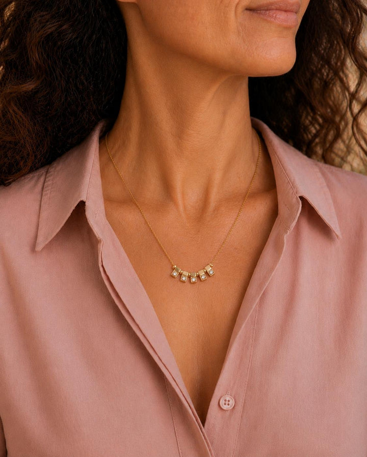 Diamond Rectangular Station Drop Dangle Link 18 Inch Necklace
