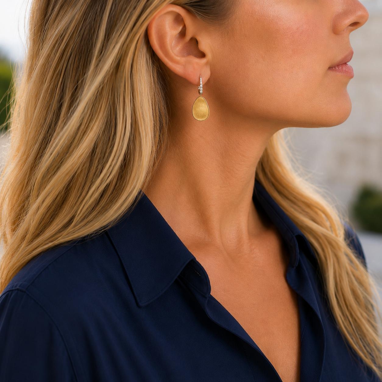 Marco Bicego Lunaria Drop Diamond 18 Karat Yellow Gold Earrings