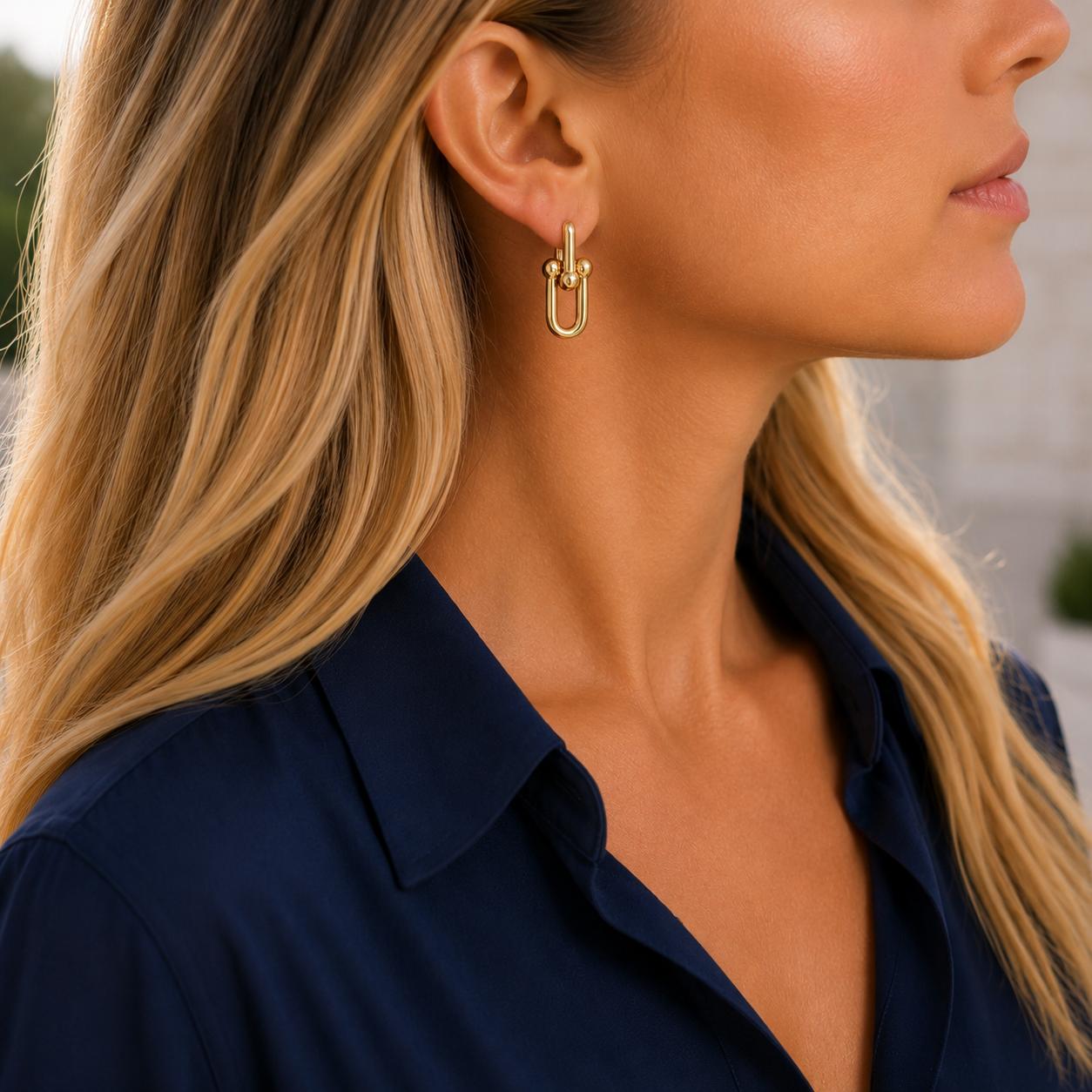 Tiffany & Company Hardware 18 Karat Yellow Gold Medium Link Drop Earrings