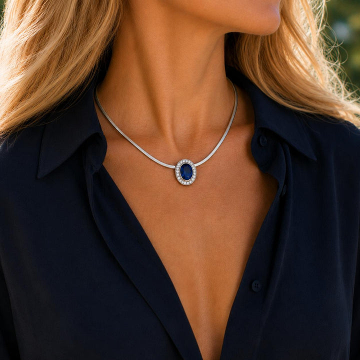 16 Carat Oval Tanzanite Gemstone Diamond Pendant Omega Necklace Platinum/14KWG