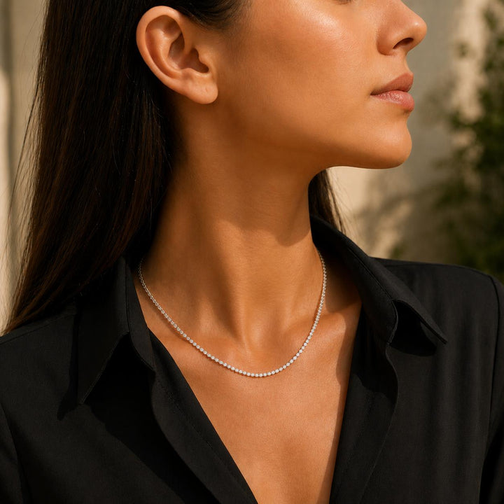 7.0 CTW Round Brilliant Diamond Platinum Vintage Tennis Necklace