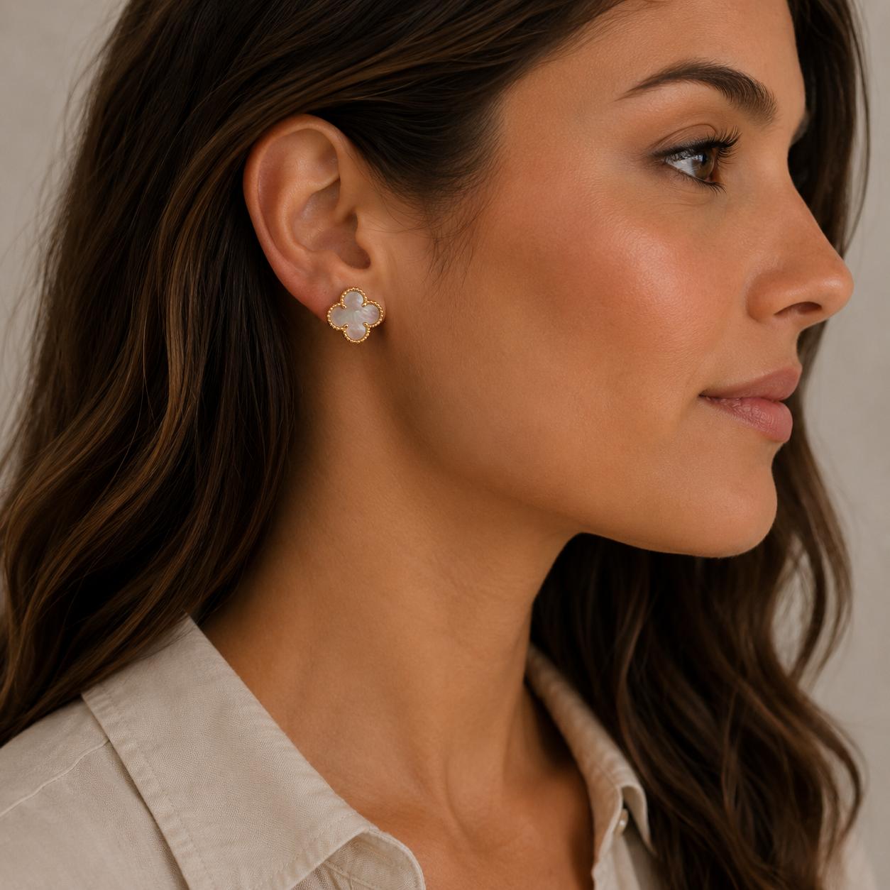 Van Cleef & Arples Vintage Alhambra Mother-Of-Pearl 18K Yellow GoldStud Earrings