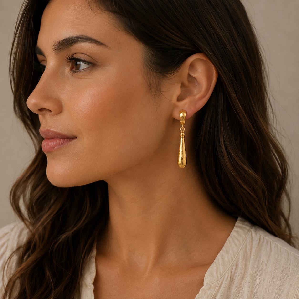 Gurhan Spell 24K Yellow Gold Gold Hammered Teardrop Dangle Earrings
