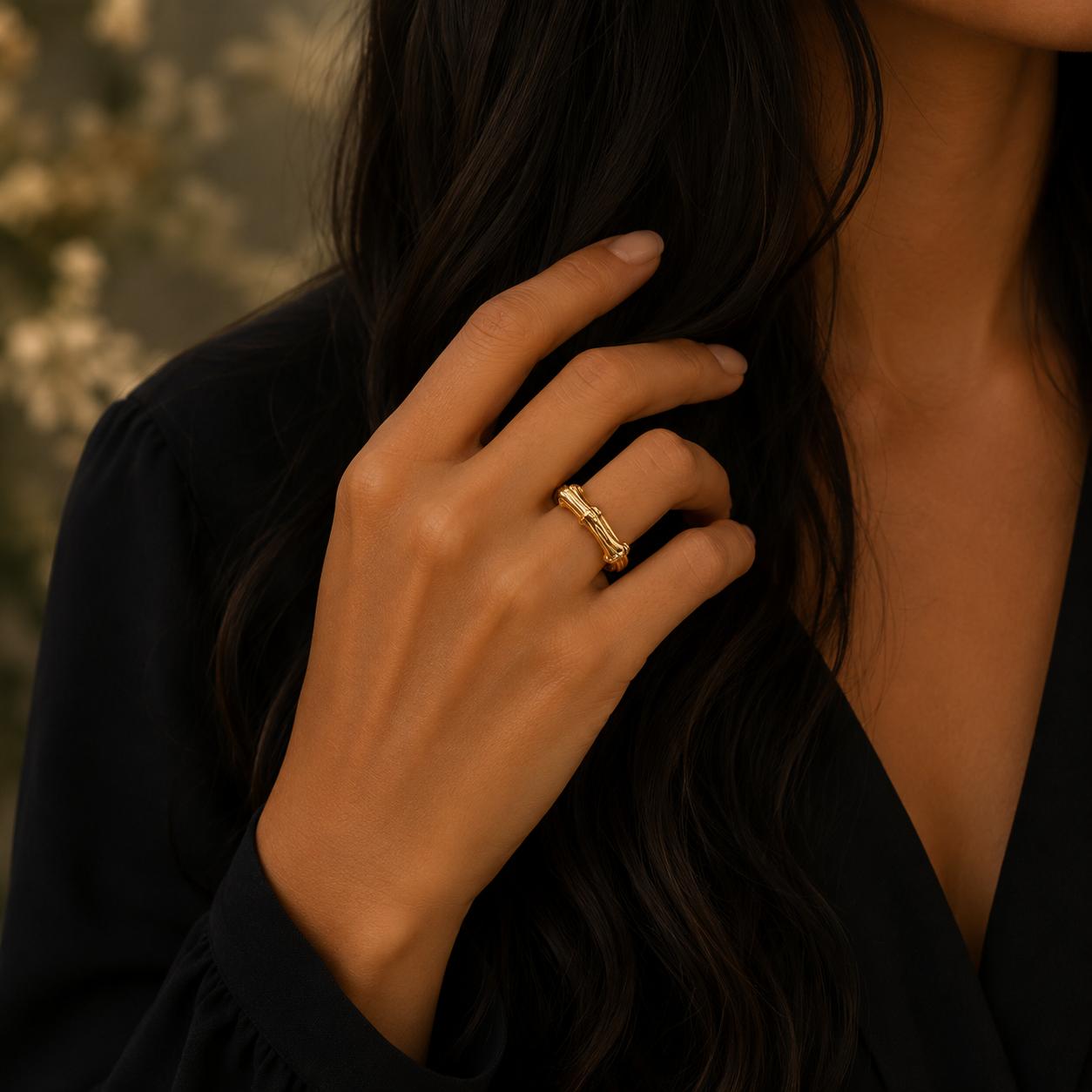 Tiffany & Co Vintage 18 Karat Yellow Gold Bamboo Band Ring Size 7