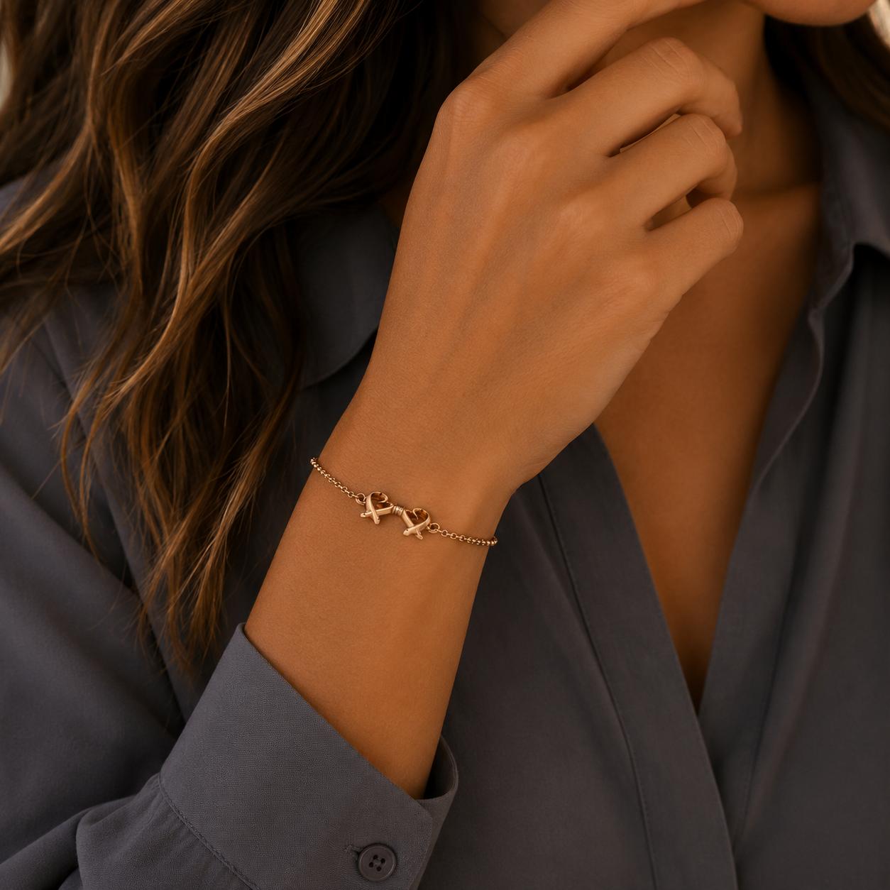 Tiffany & Company Paloma Picasso Double Loving Heart 18 Karat Rose Gold Bracelet