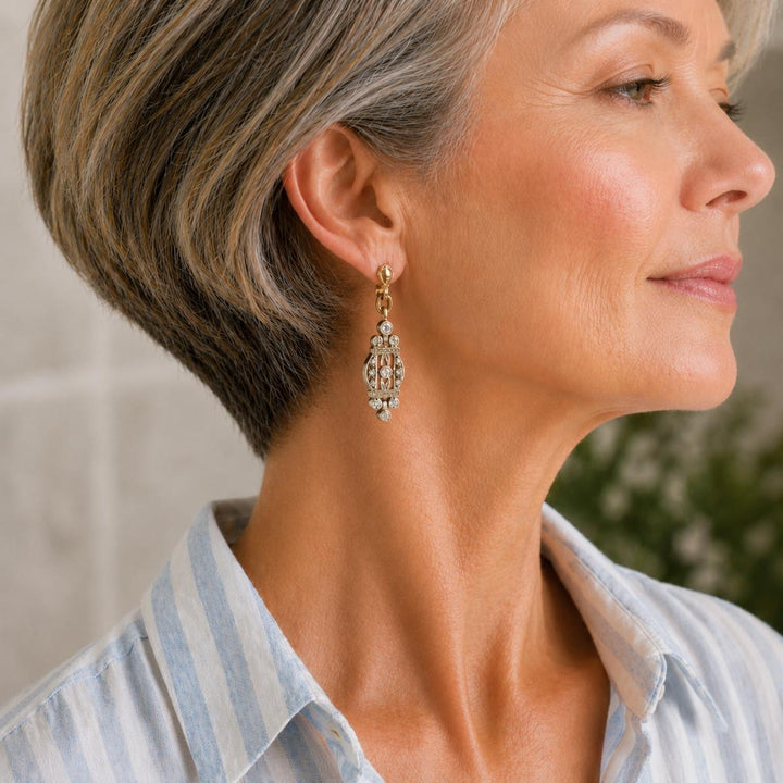 Diamond Dangle Two Tone Gold Drop Earrings