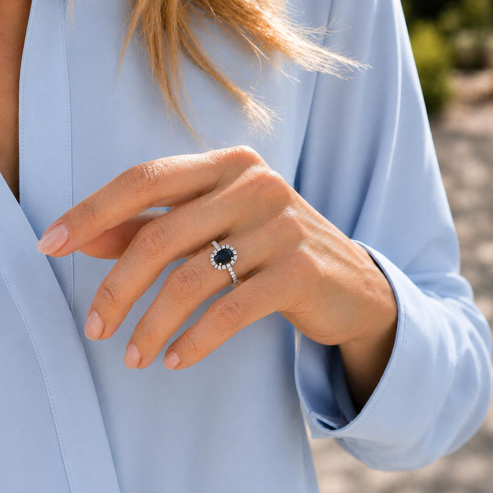 Oval Blue Sapphire Diamond 18 Karat White Gold Cocktail Ring