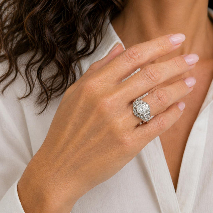 1950's Platinum 1.20 Carat Transitional-Cut Diamond Engagement Ring