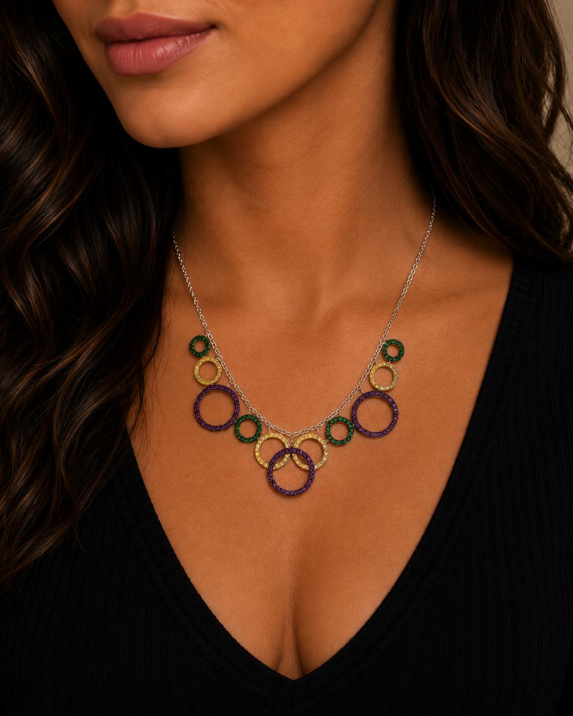 Color Sapphire Gemstone Circle Drop 14 Karat White Gold Link Necklace