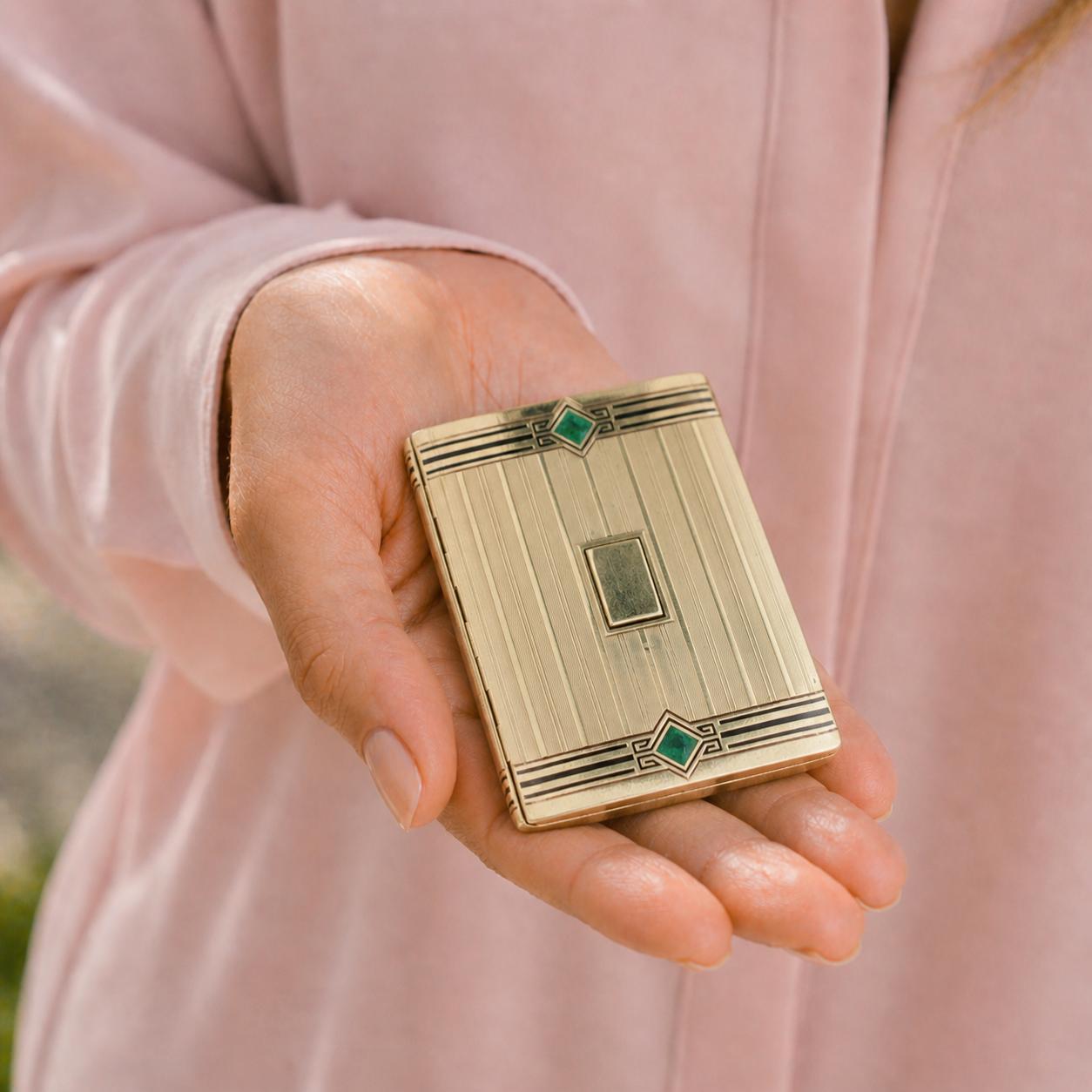Tiffany & Company Jade & Enamel 14 Karat Yellow Gold Cigarette Case Vintage