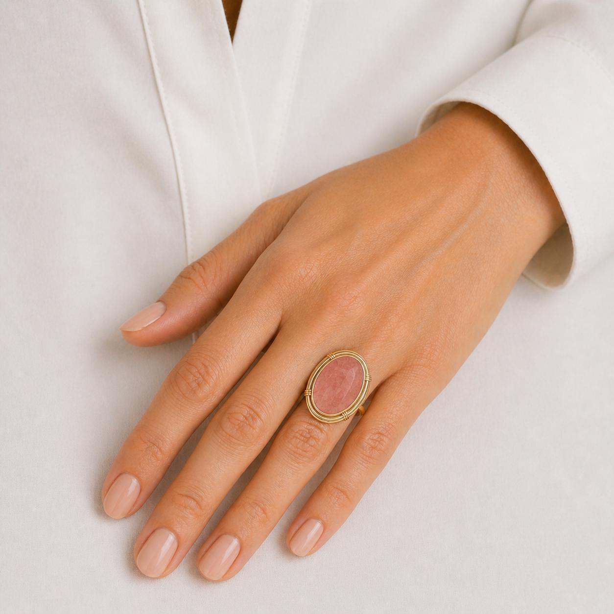 Pink Jade 18 Karat Yellow Gold Split Shank Cocktail Ring