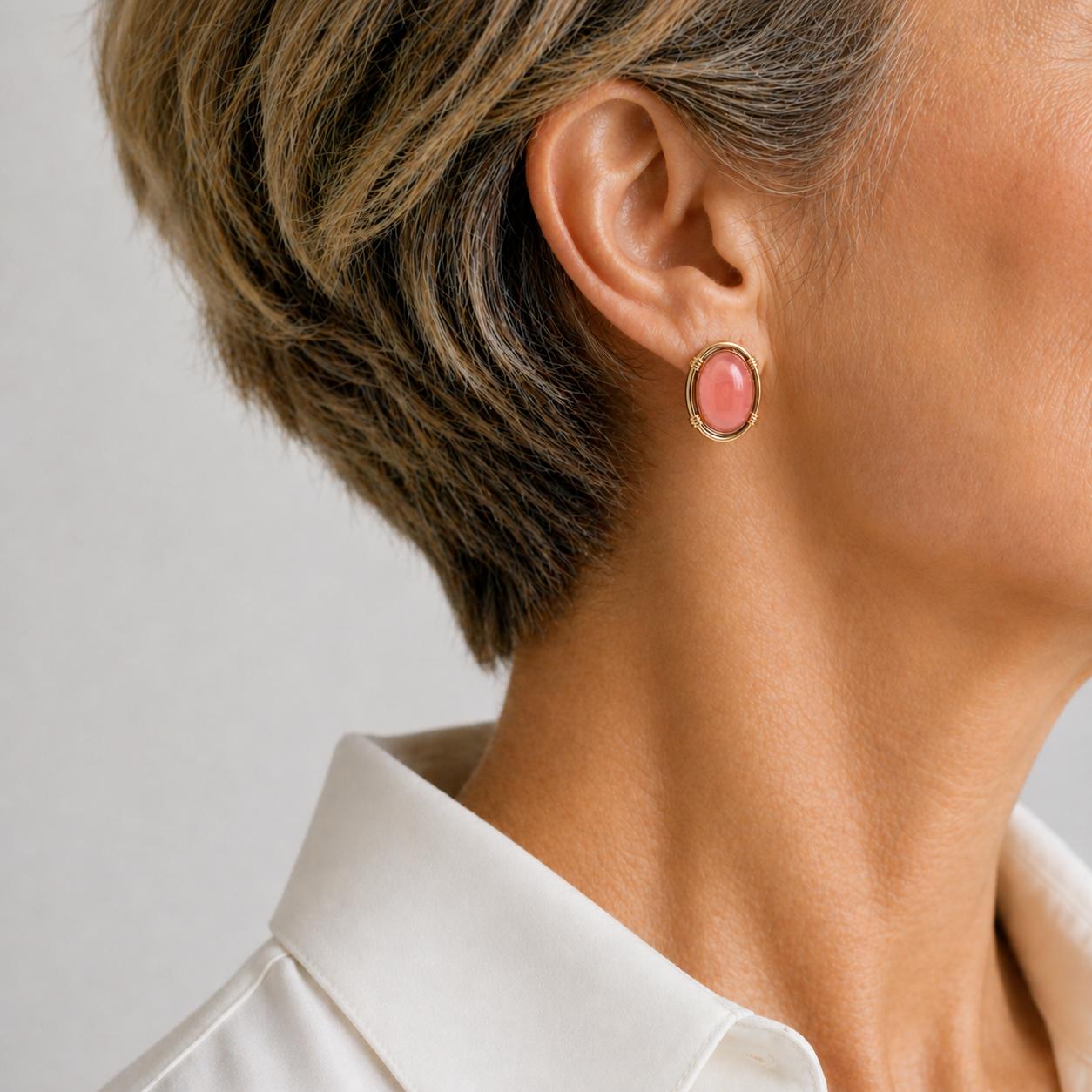 Pink Jade 18 Karat Yellow Gold Earclip Earrings