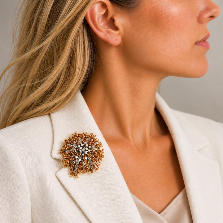 4 CTW Round Brilliant-Cut Diamond 18K Two Tone Gold Spray Pin Brooch Vintage
