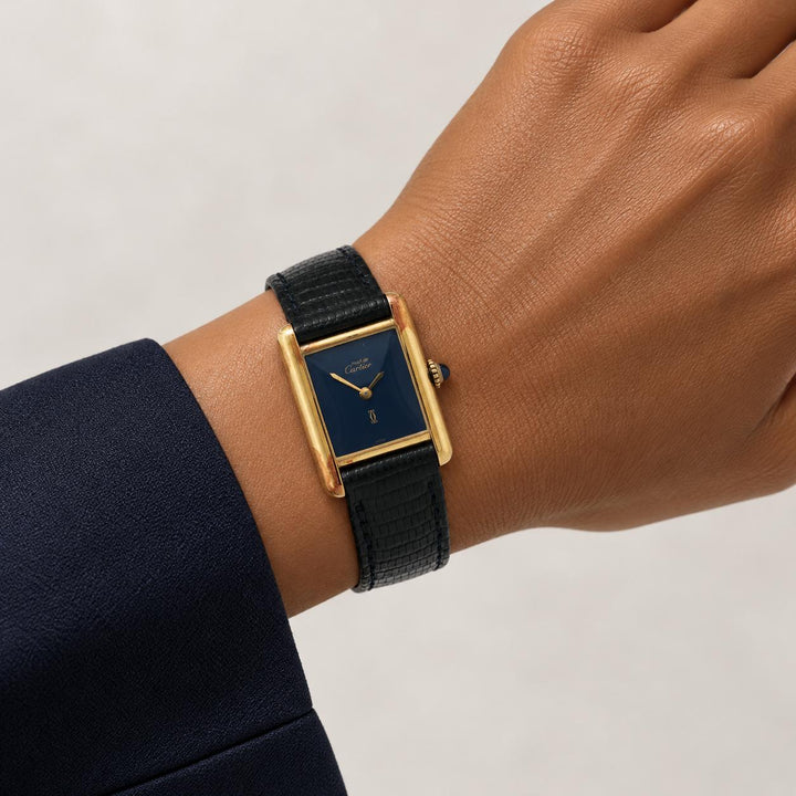Cartier Must de Cartier Tank Vermeil Manual Wind Lapis Lazuli Dial Vintage Watch
