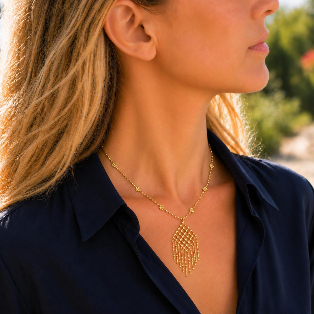 Tiffany & Co. 18 Karat Yellow Gold Bead Fringe Drop Pendant Necklace