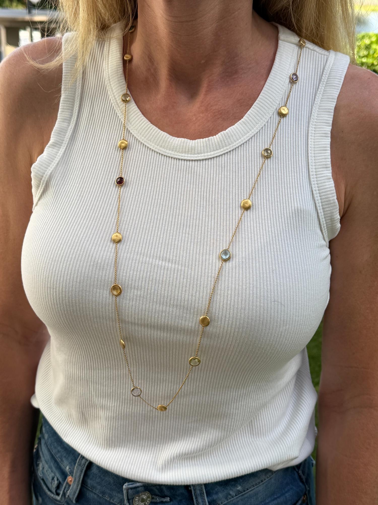 Marco Bicego Jaipur Graduated Color Gemstone 18K Yellow Gold Necklace 36 Inches