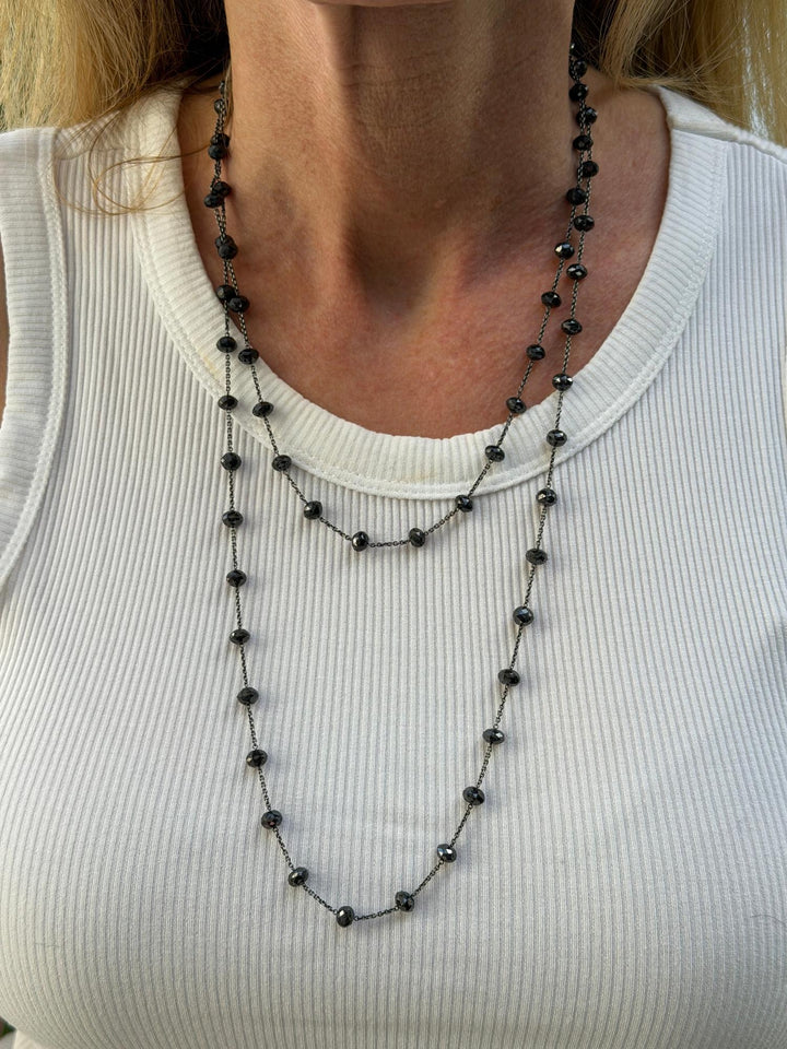 Kwiat 18 Karat White Gold Faceted Natural Black Diamond Bead 44 Inch Necklace