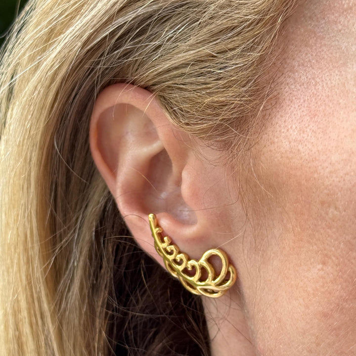 Tiffany & Company Paloma Picasso Feather Ear Crawler Clip Earrings 18KYG c1981