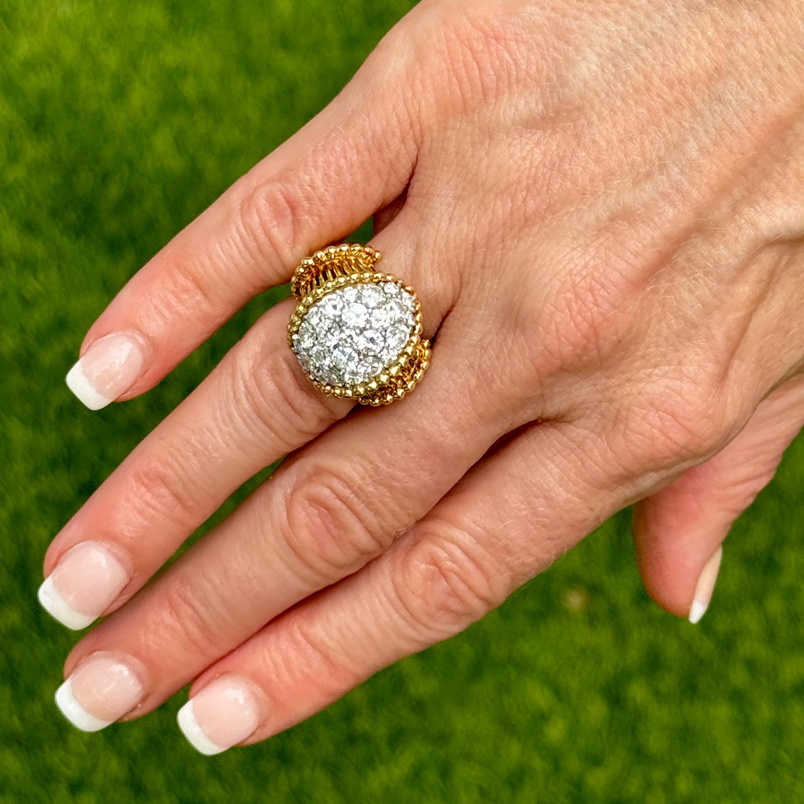 1960's Diamond 18 Karat Yellow Gold Vintage Cocktail Ring By George Schuler