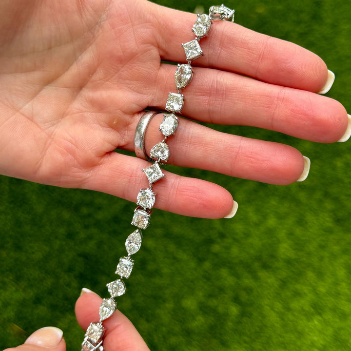 19 CTW  Mixed Cut Diamond 18 Karat White Gold Modern Line Bracelet
