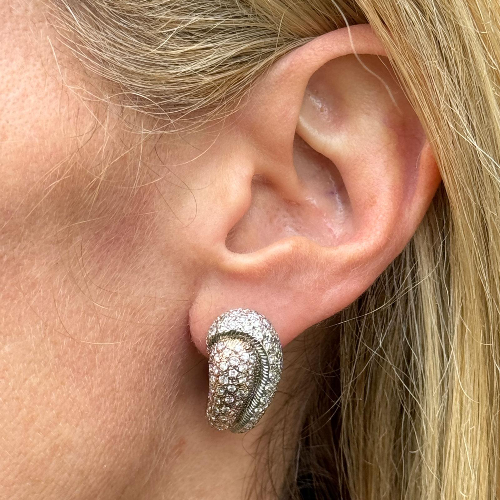 Modern Pave Diamond 18 Karat Two Tone Gold Leverback Earrings