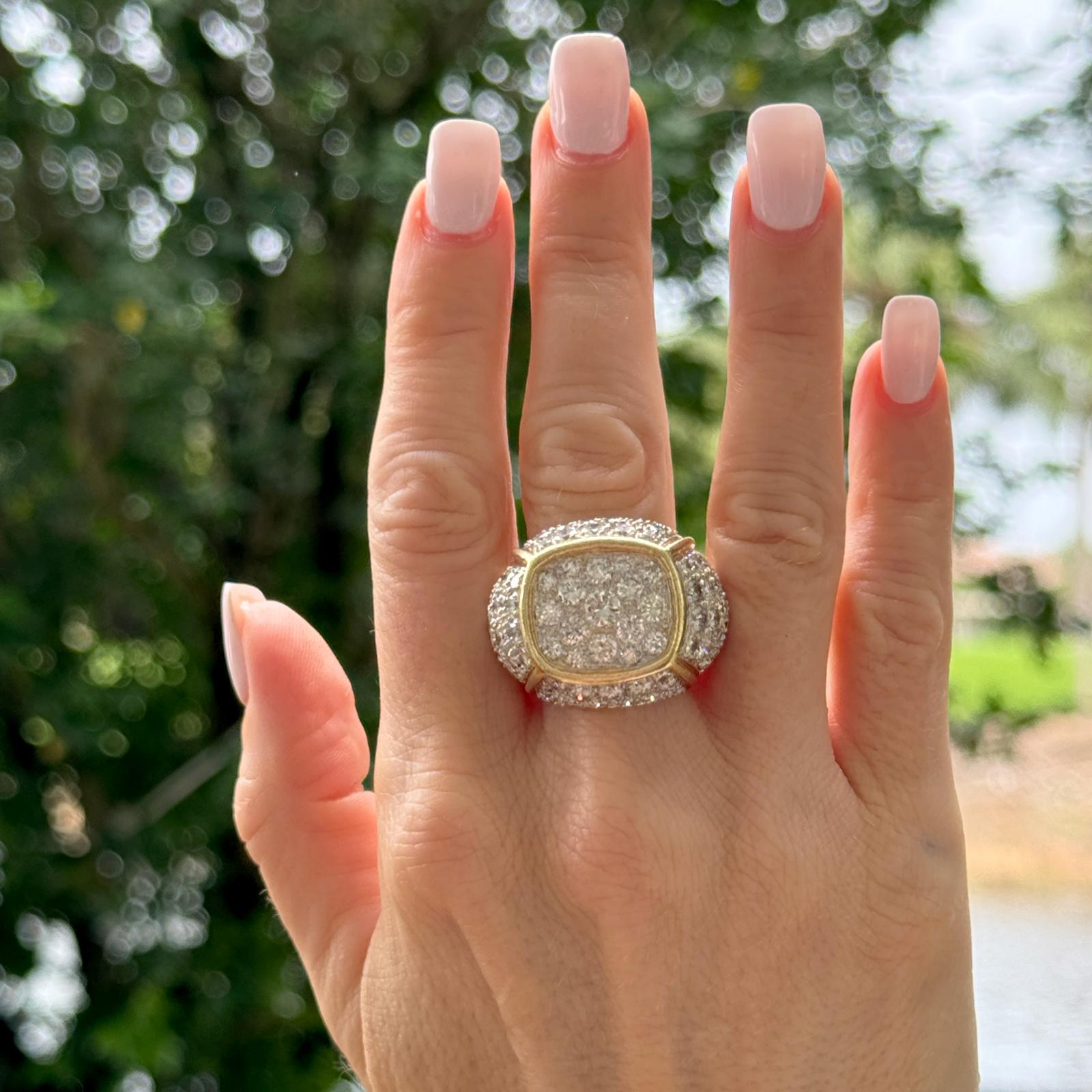 Modern 7.00 CTW Pavé Diamond 18 Karat White & Yellow Gold Statement Ring