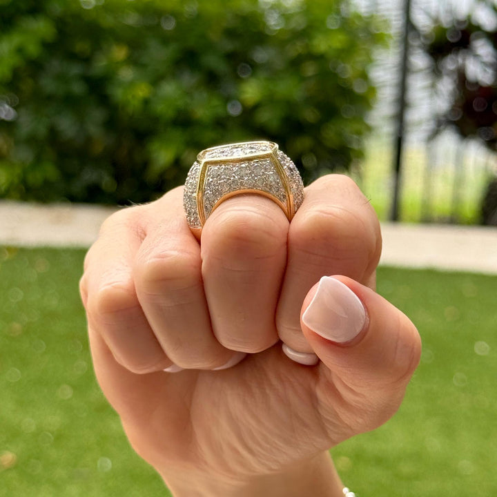 Modern 7.00 CTW Pavé Diamond 18 Karat White & Yellow Gold Statement Ring