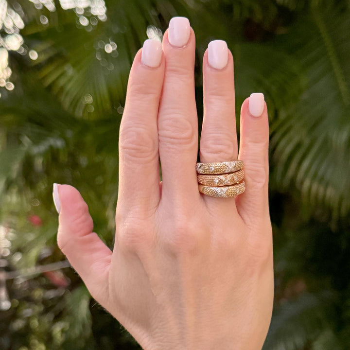 Set of Three Diamond 18 Karat Yellow & Rose Gold X Band Rings Designed by Sarosi
