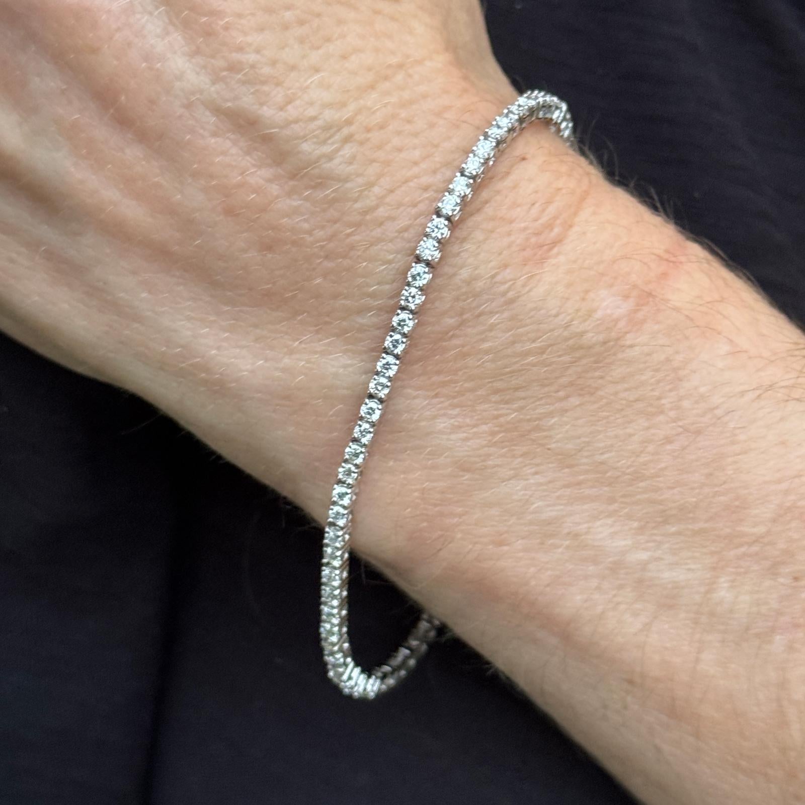 3.03 CTW Round Brilliant Diamond 14K White Gold Tennis Bracelet New