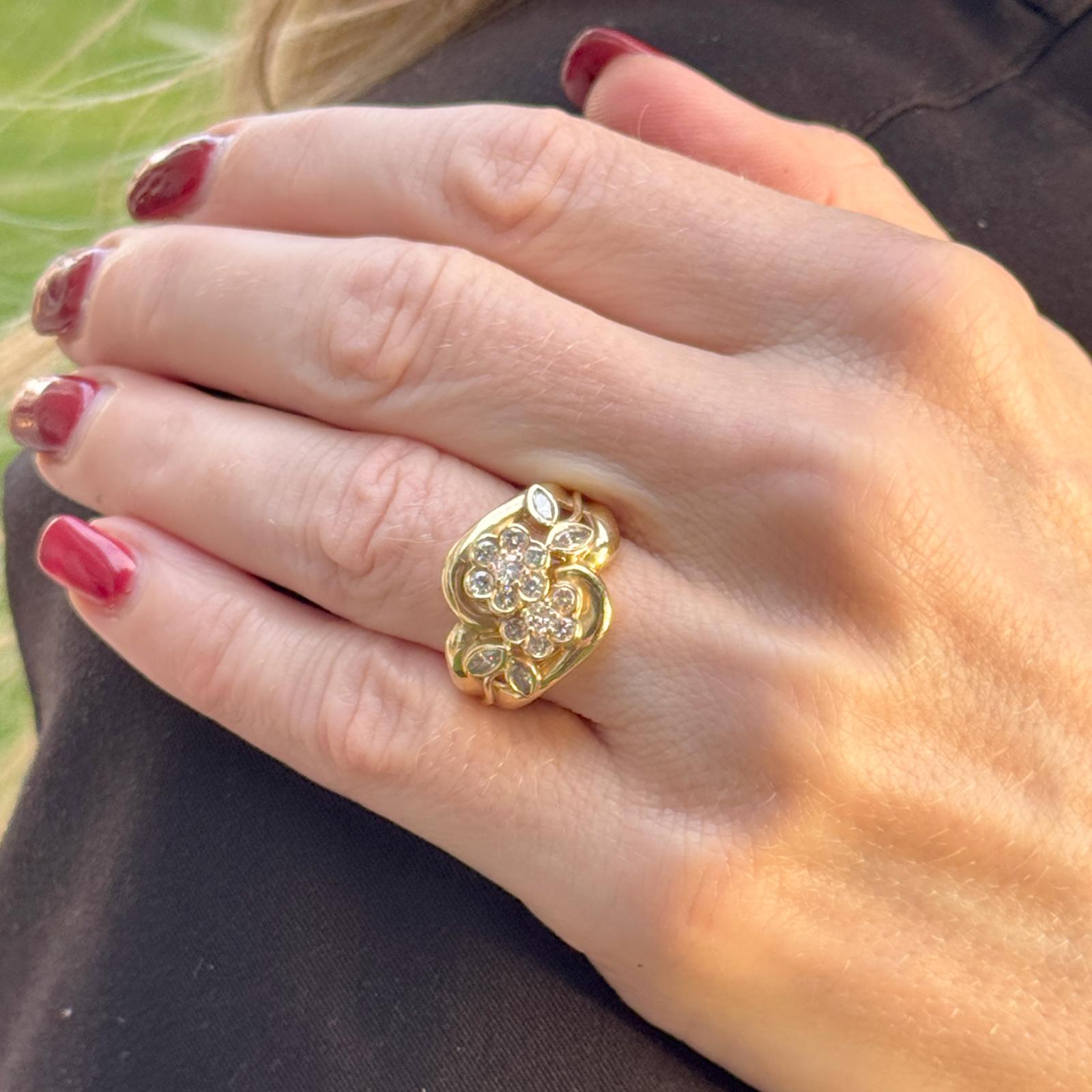Diamond 18 Karat Yellow Gold Floral Design Ring