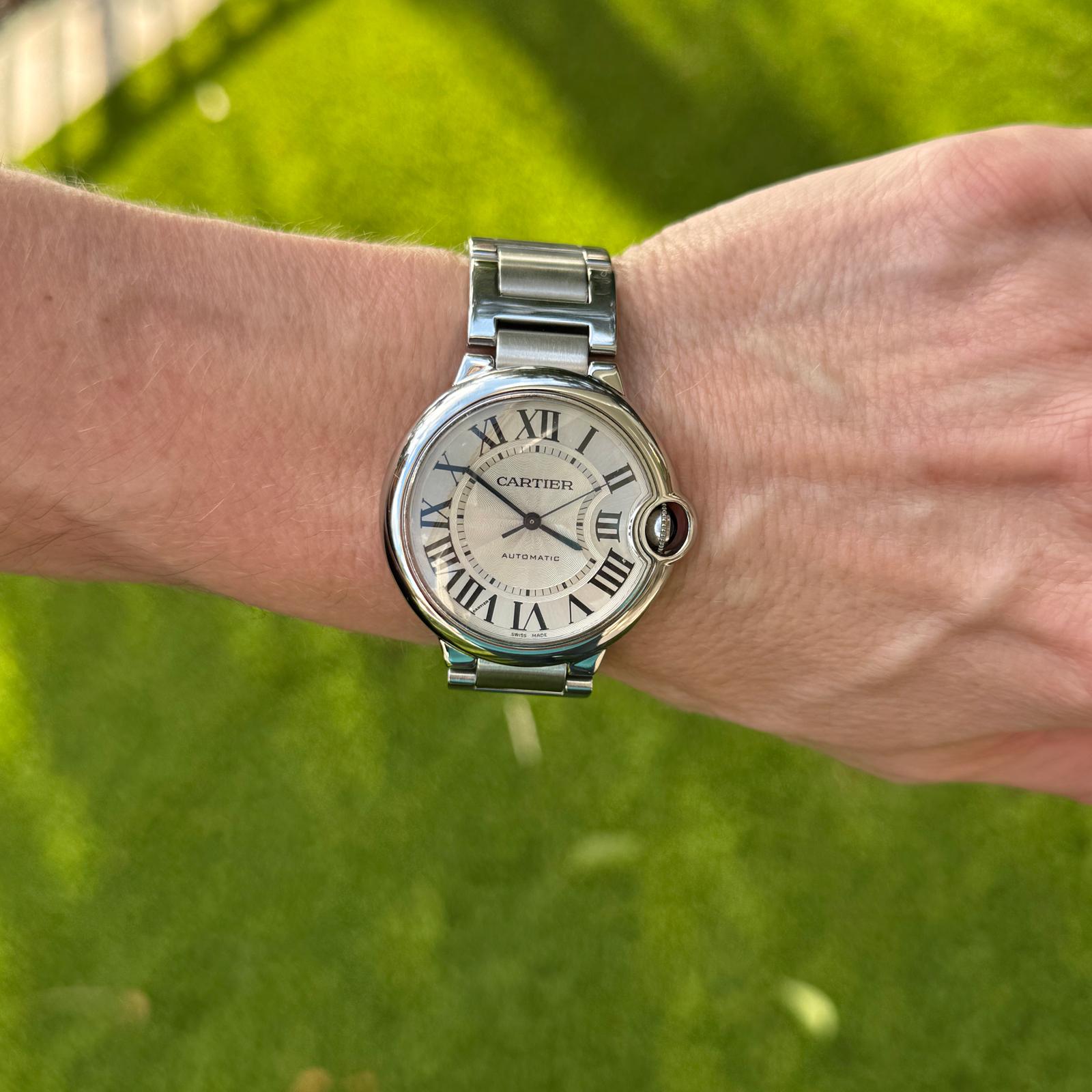 Cartier Ballon Bleu Stainless Steel 36mm Silver Roman Dial Automatic Watch