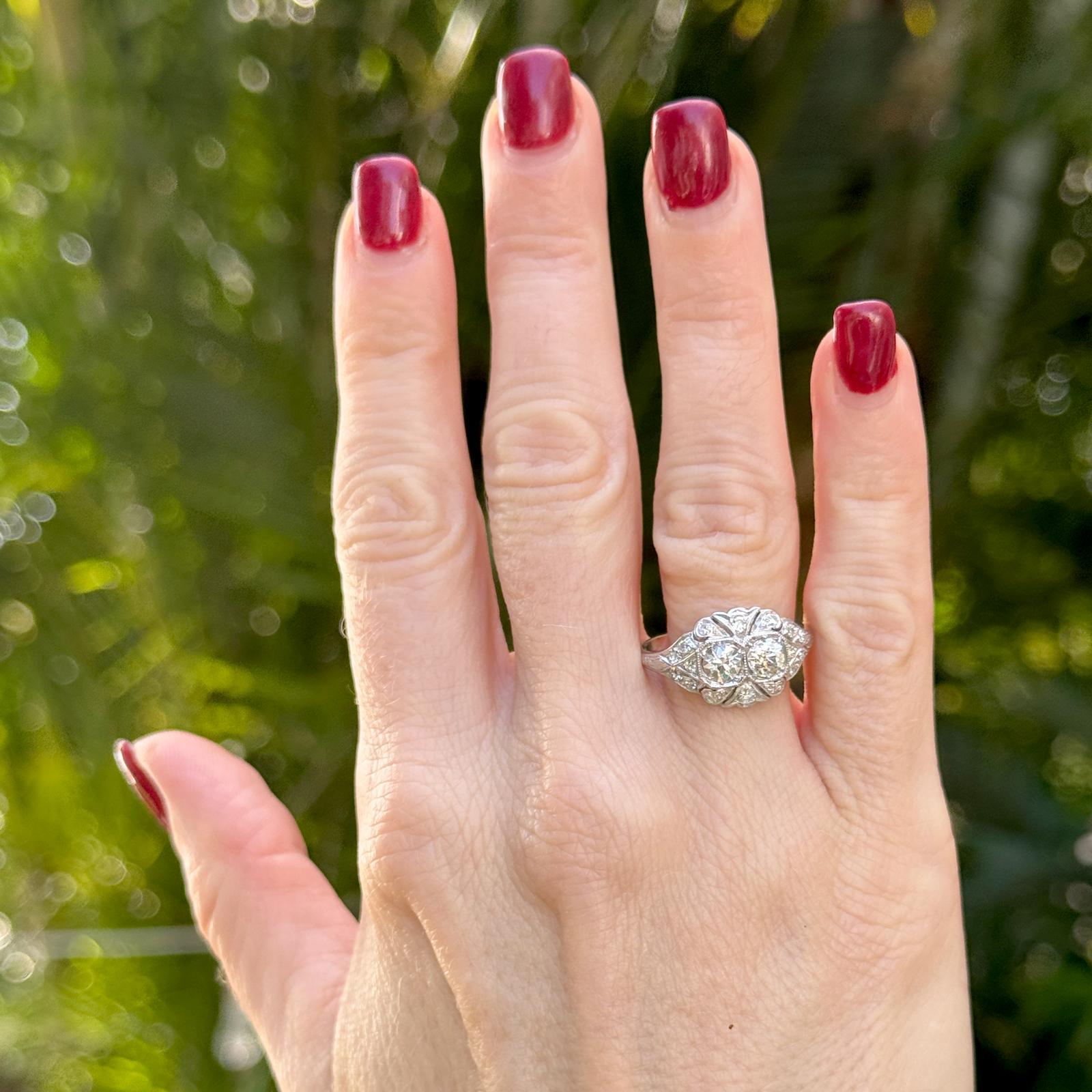 Art Deco Old European Cut Diamond Platinum Vintage Cocktail Ring