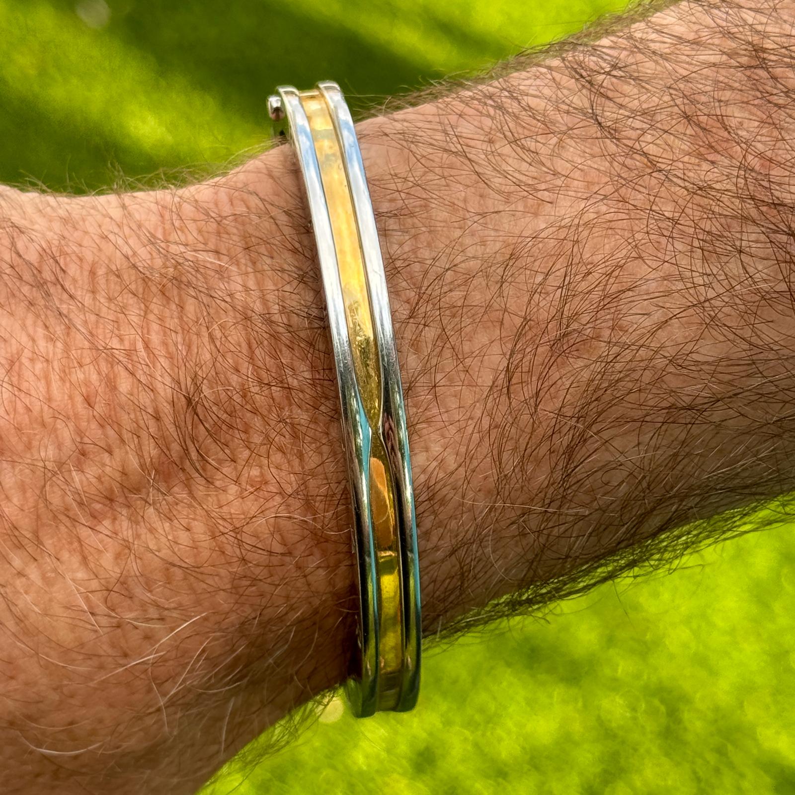 Bvlgari B.zero1 Stainless Steel 18K Yellow Gold Hinged Large Bangle Bracelet