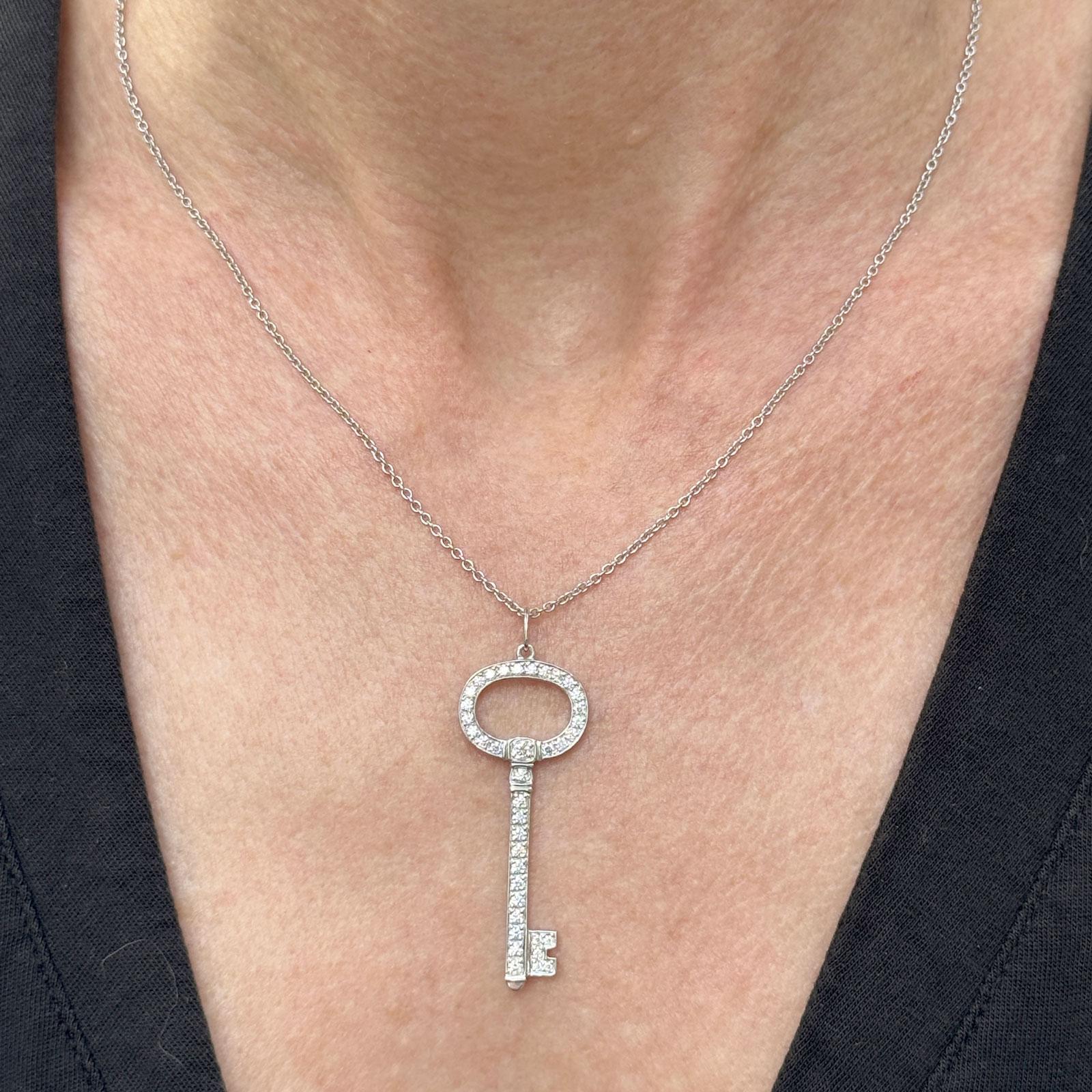 Tiffany & Company Diamond Platinum Vintage Oval Key Pendant Necklace