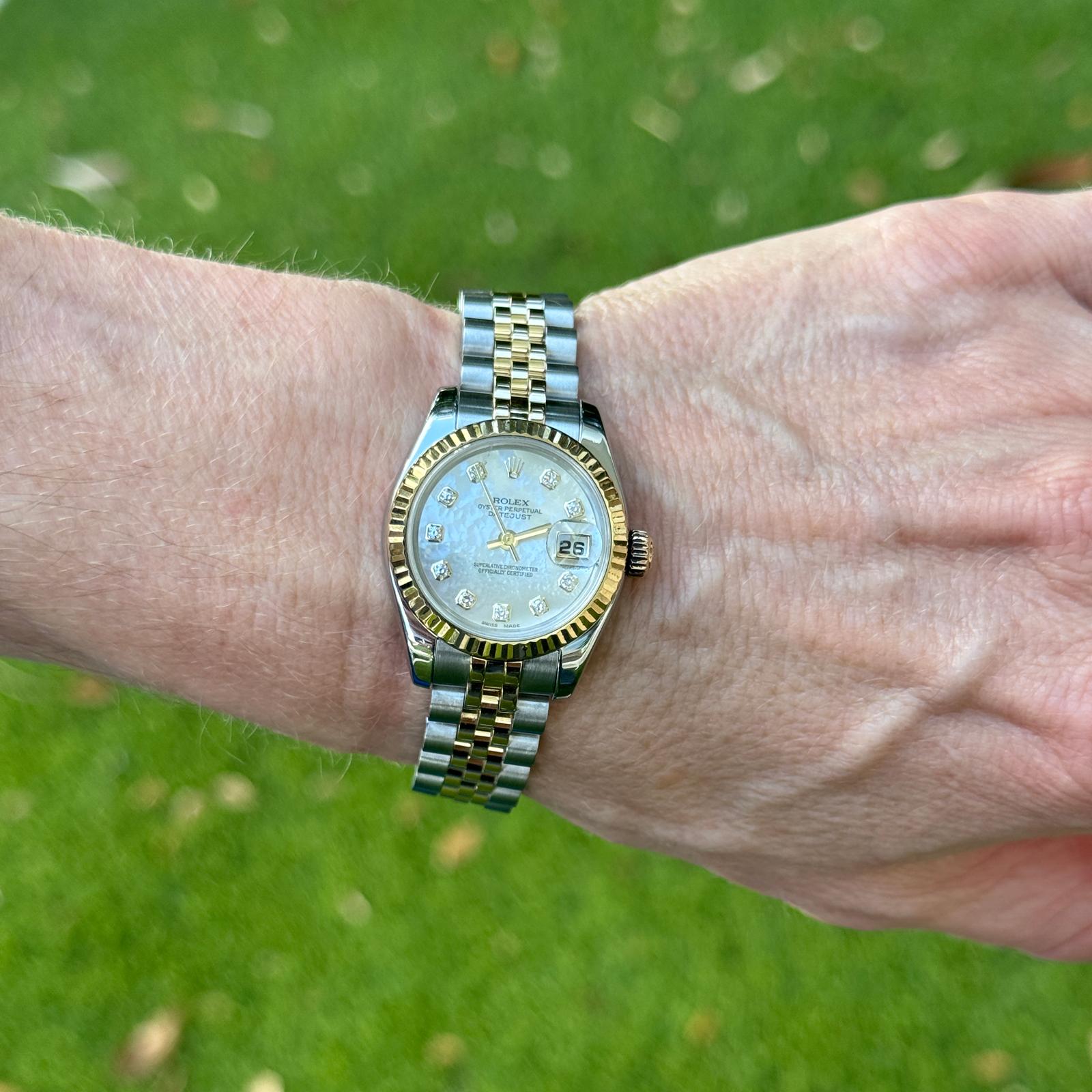 Rolex Ladys 26mm Datejust 179173 Mother Of Pearl Diamond Dial Two-Tone Modern