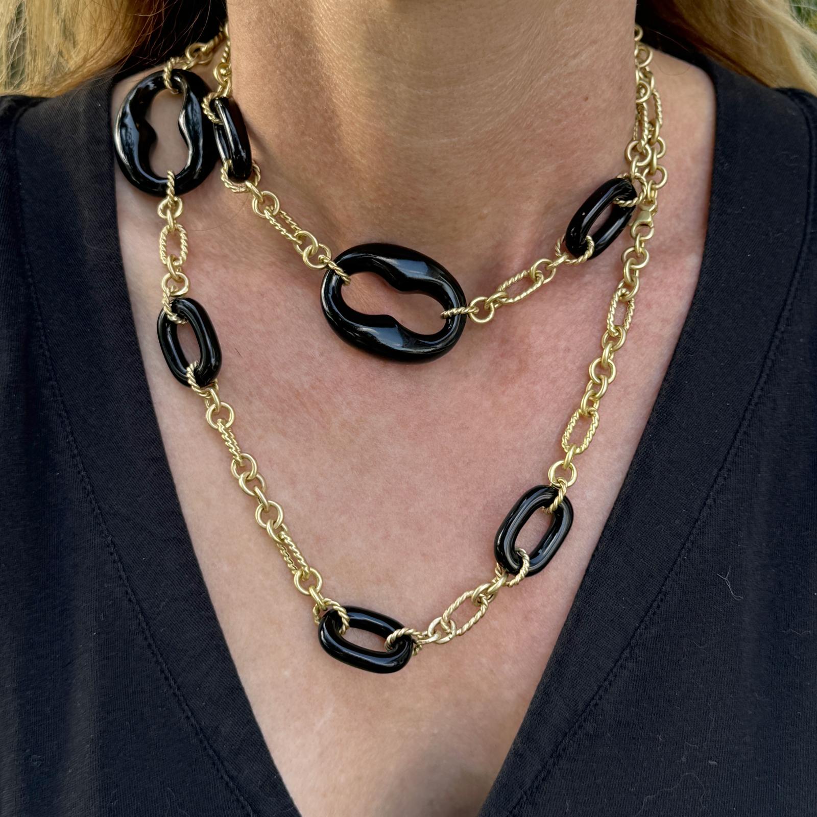 Onyx 14 Karat Yellow Gold Link Necklace Signed Herco
