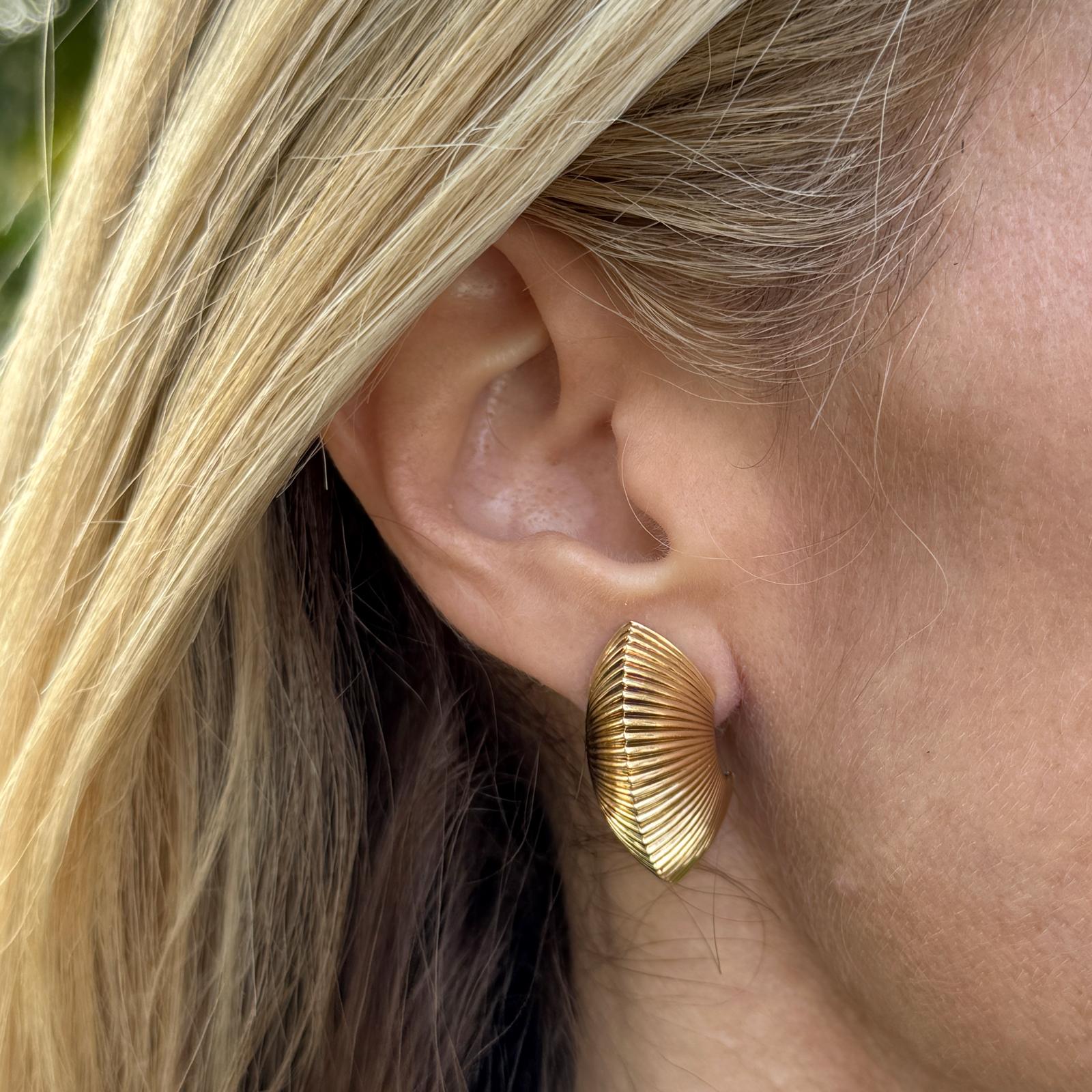 1950's Tiffany & Company Fluted ‘Shrimp’ 14 Karat Yellow Gold Earclip Earrings