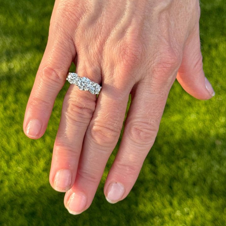 Three Stone Round Brilliant Cut Diamond Platinum Wedding Anniversary Band Ring