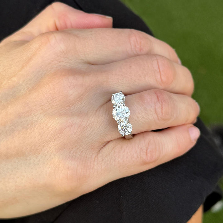 Three Stone Round Brilliant Cut Diamond Platinum Wedding Anniversary Band Ring