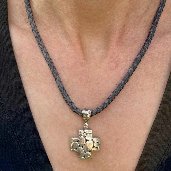 John Hardy Kali Cross Pendant Sterling Silver Leather Cord Necklace