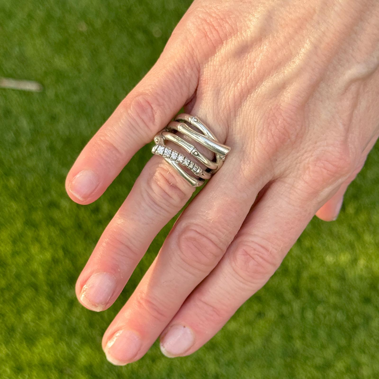John Hardy Diamond Sterling Silver Multi-Row Wide Bamboo Band Ring