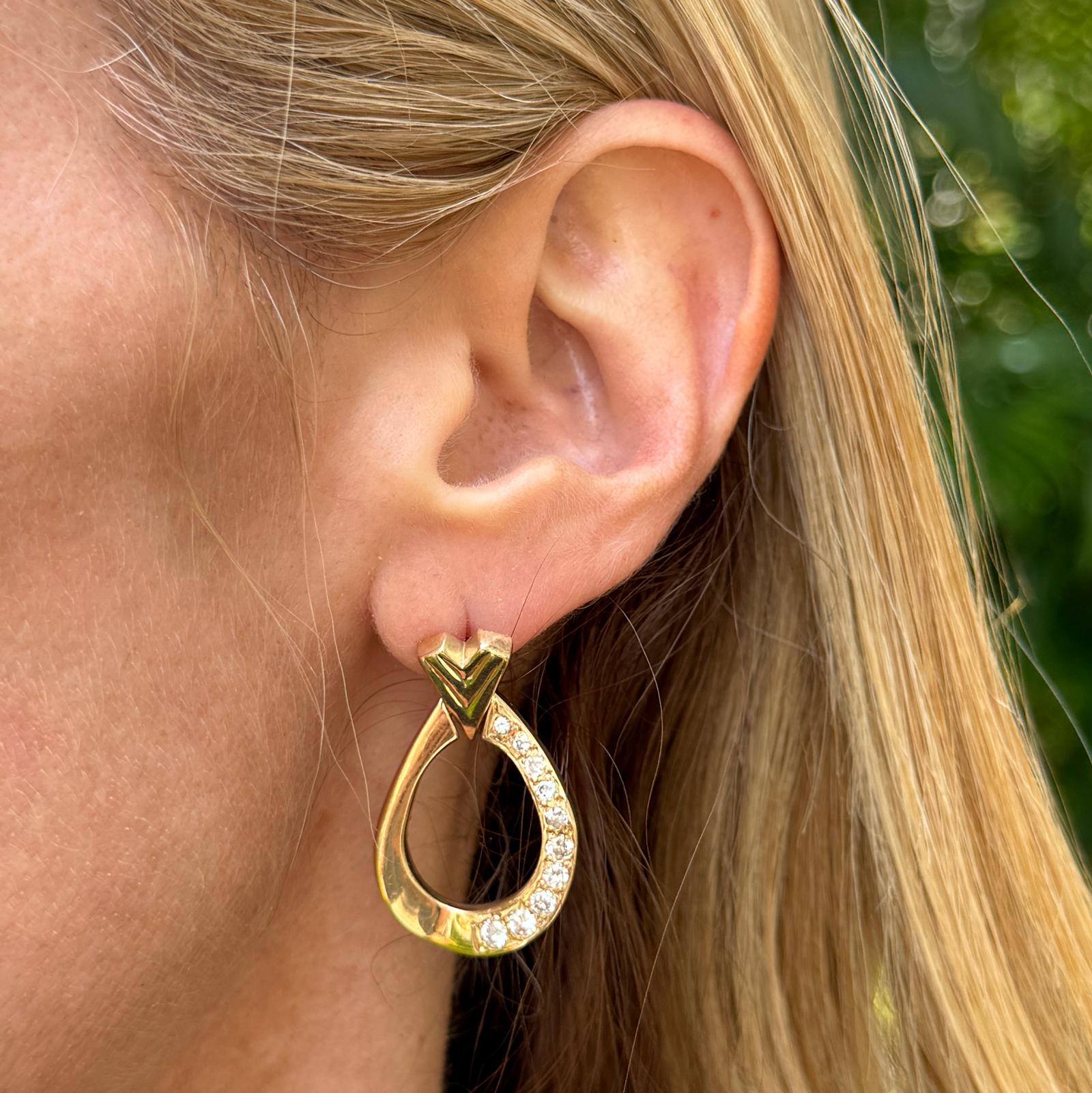 Diamond 14 Karat Yellow Gold Open Hoop Drop Earrings