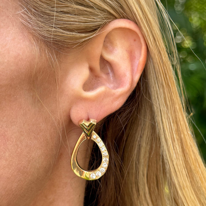 Diamond 14 Karat Yellow Gold Open Hoop Drop Earrings