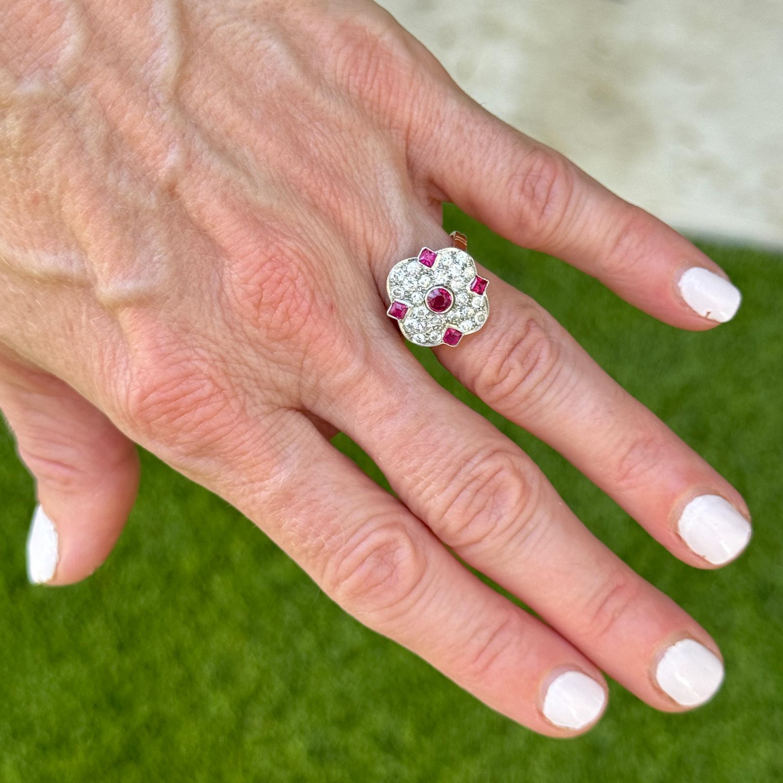 1950's Diamond Ruby 18 Karat Yellow Gold Platinum Vintage Ring