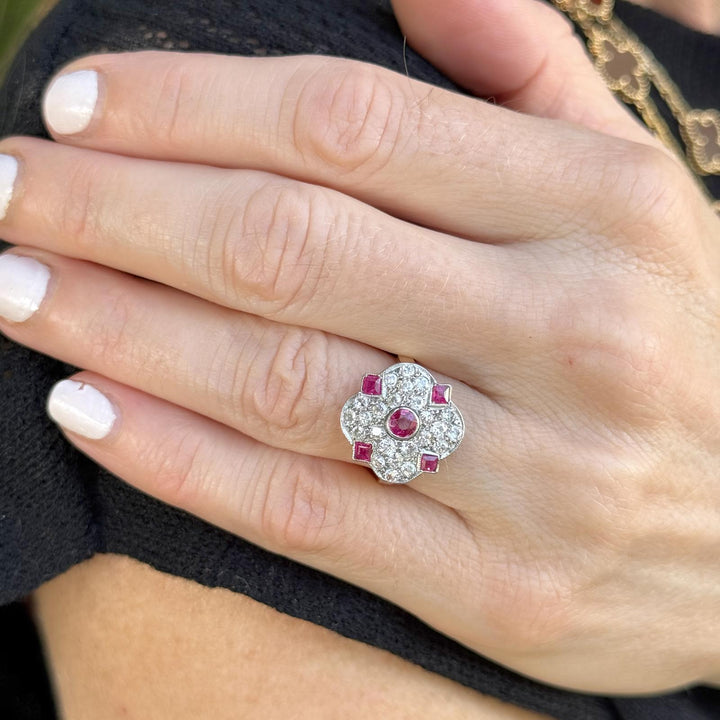 1950's Diamond Ruby 18 Karat Yellow Gold Platinum Vintage Ring