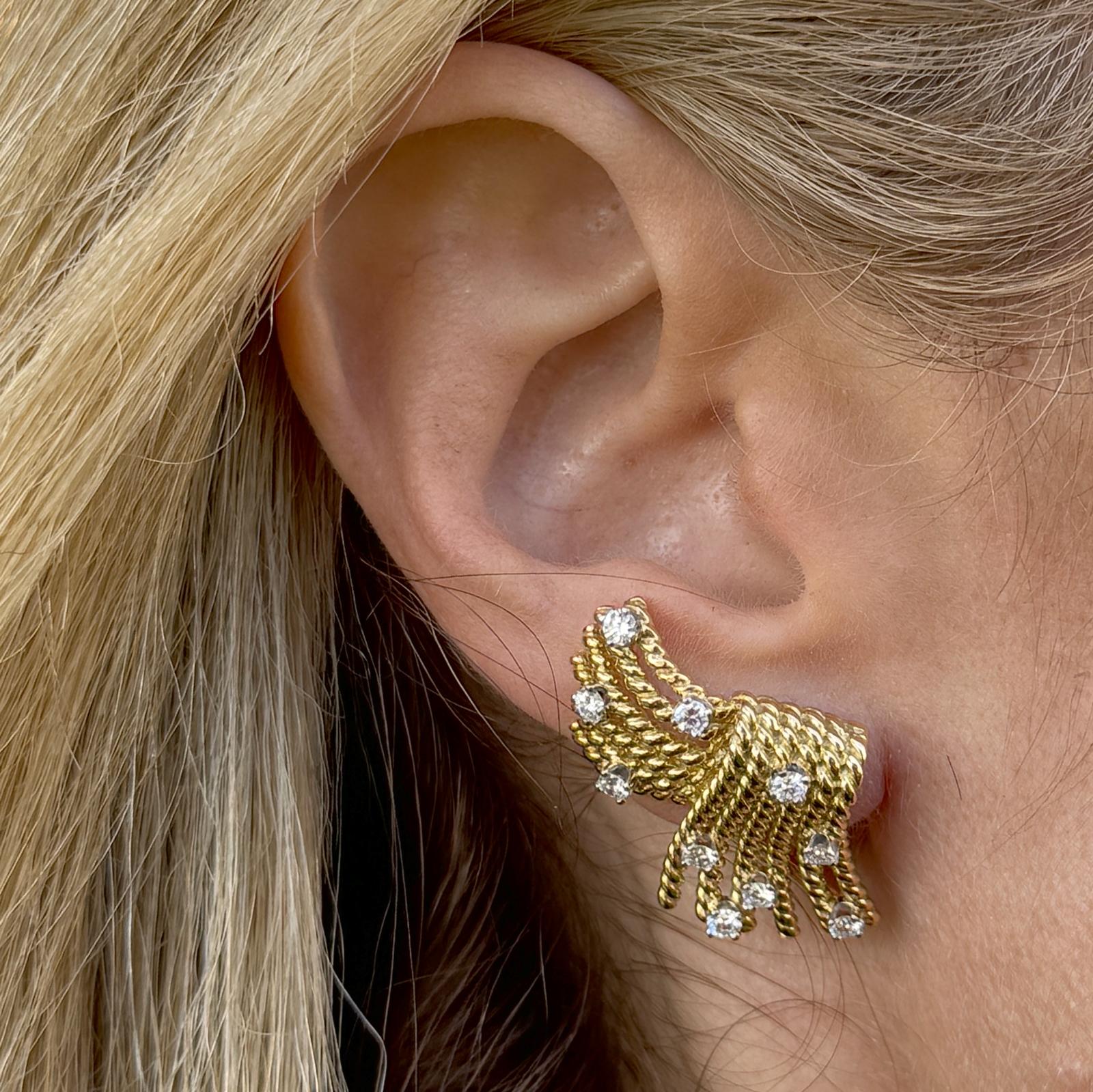 Jean Schlumberger Tiffany & Company V-Rope Diamond 18KYG Earrings