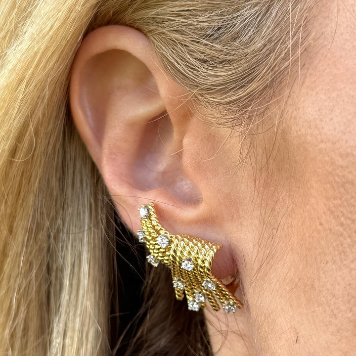 Jean Schlumberger Tiffany & Company V-Rope Diamond 18KYG Earrings