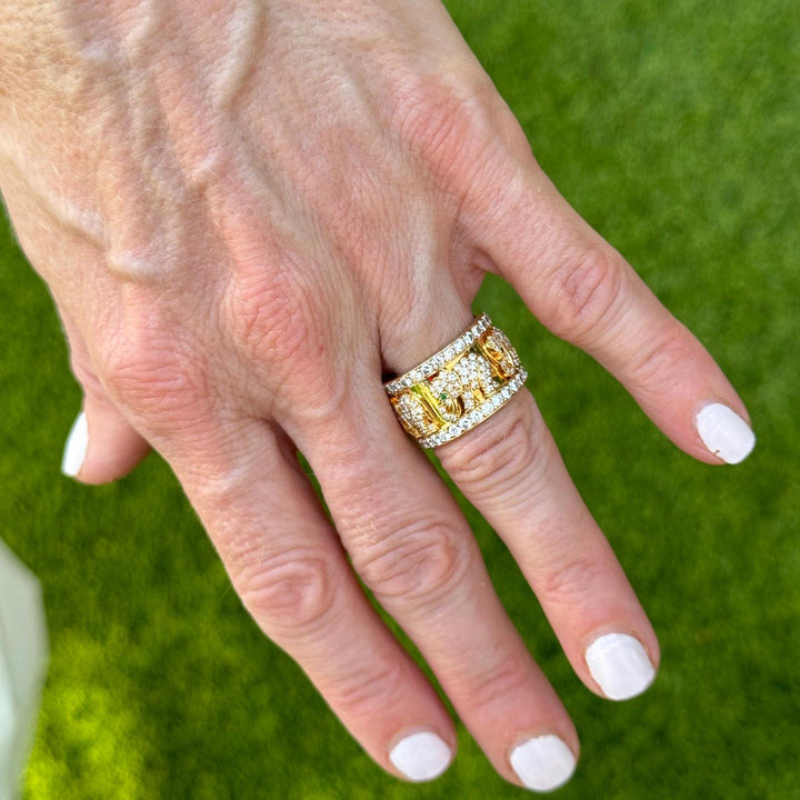 Cartier Diamond Emerald Elephant 18 Karat Yellow Gold Band Ring Size 6.5 (53)