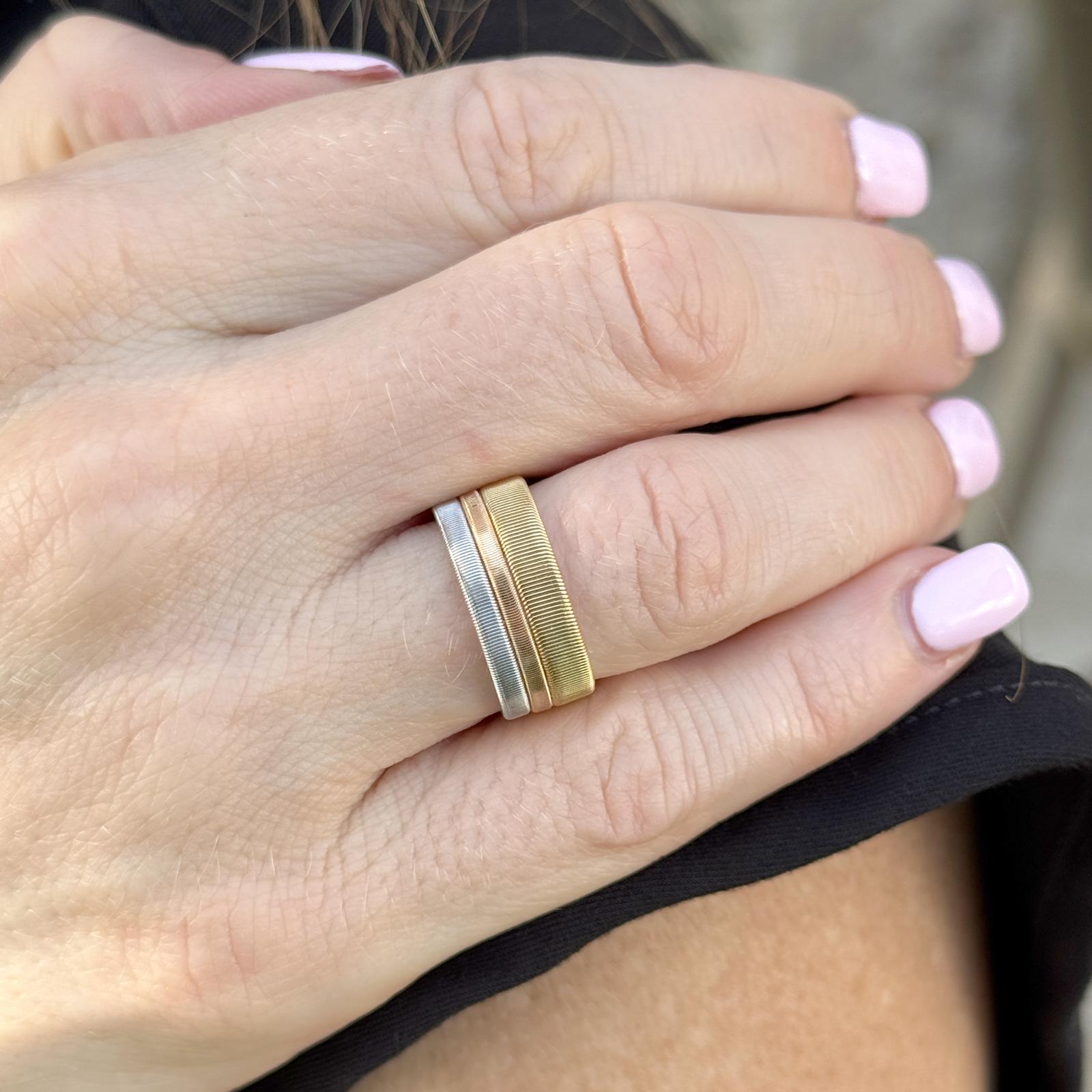 Marco Bicego Masai Tri-Color 18 Karat Gold 8mm Wide Band Ring